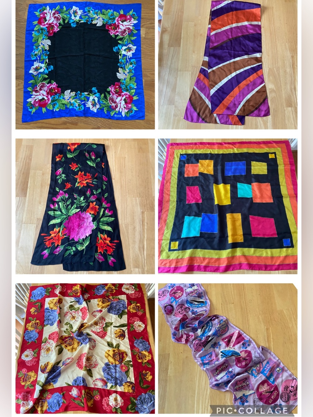Echo Multicolor Floral & Abstract Silk Scarves 6 Assorted Brights